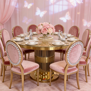 Mesa de Comedor Redonda de Acero Inoxidable de Primera Calidad para Banquetes de Hotel, Mesa Redonda de Lujo para Banquetes de Boda Dorada - Product Image 1
