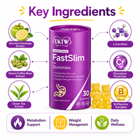 Gomitas Botánicas OKTW FastSlim con Sabor a Limón, 30 Unidades, Aumentan el Metabolismo, Controlan el Apetito, Controlan el Peso
