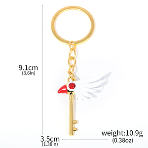 Set de Llavero y Collar con Llave Alada de Cabeza de Pájaro Magic Girl - Joyería de Cosplay de Anime, Llave Alada de Aleación con Cristal Rojo - Product Image 6