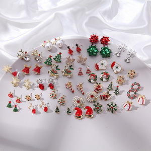 Pendientes de circonita con forma de árbol de Navidad, copo de nieve y campana para <span class=keywords><strong>mujer</strong></span>, a la moda, venta directa de proveedor mayorista - Product Image 1