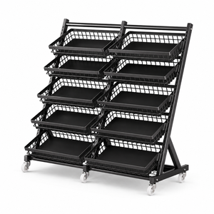 Exhibidor Móvil de Metal Negro con Bandeja de Malla Angulada, 10 Estantes, Ruedas, Altura Ajustable, Ligero, Tipo A, Inclinado, para <span class=keywords><strong>Supermercado</strong></span> - Product Image 2