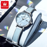 Montres à quartz originales OLEVS 5656 pour femmes, bracelet en acier, bracelet en cuir, miroir en forme de losange, élégantes montres habillées pour femmes
