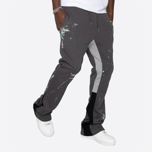 Pantalones de chándal acampanados de pierna ancha con logotipo personalizado 2025, pantalones de chándal Acampanados para hombre, pantalones holgados apilados con estampado de salpicaduras de pintura de rizo francés - Product Image 4