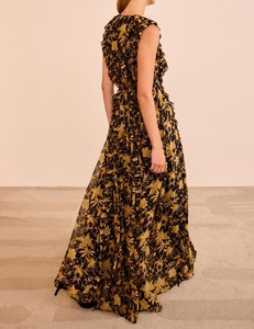 Women's Boho Black Gold <strong>Floral</strong> Print Ruffle Tiered Maxi <strong>Dress</strong> V Neck Sleeveless <strong>Cocktail</strong> Party Vacation <strong>Dress</strong> - Product Image 4
