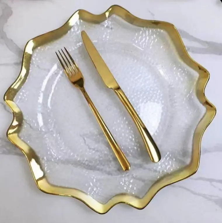 Transparent Minimalist Unique Textures Thickened Plastic Irregular Edges Hot Stamping Fruit Bowl Tray Decorative Charger Plates