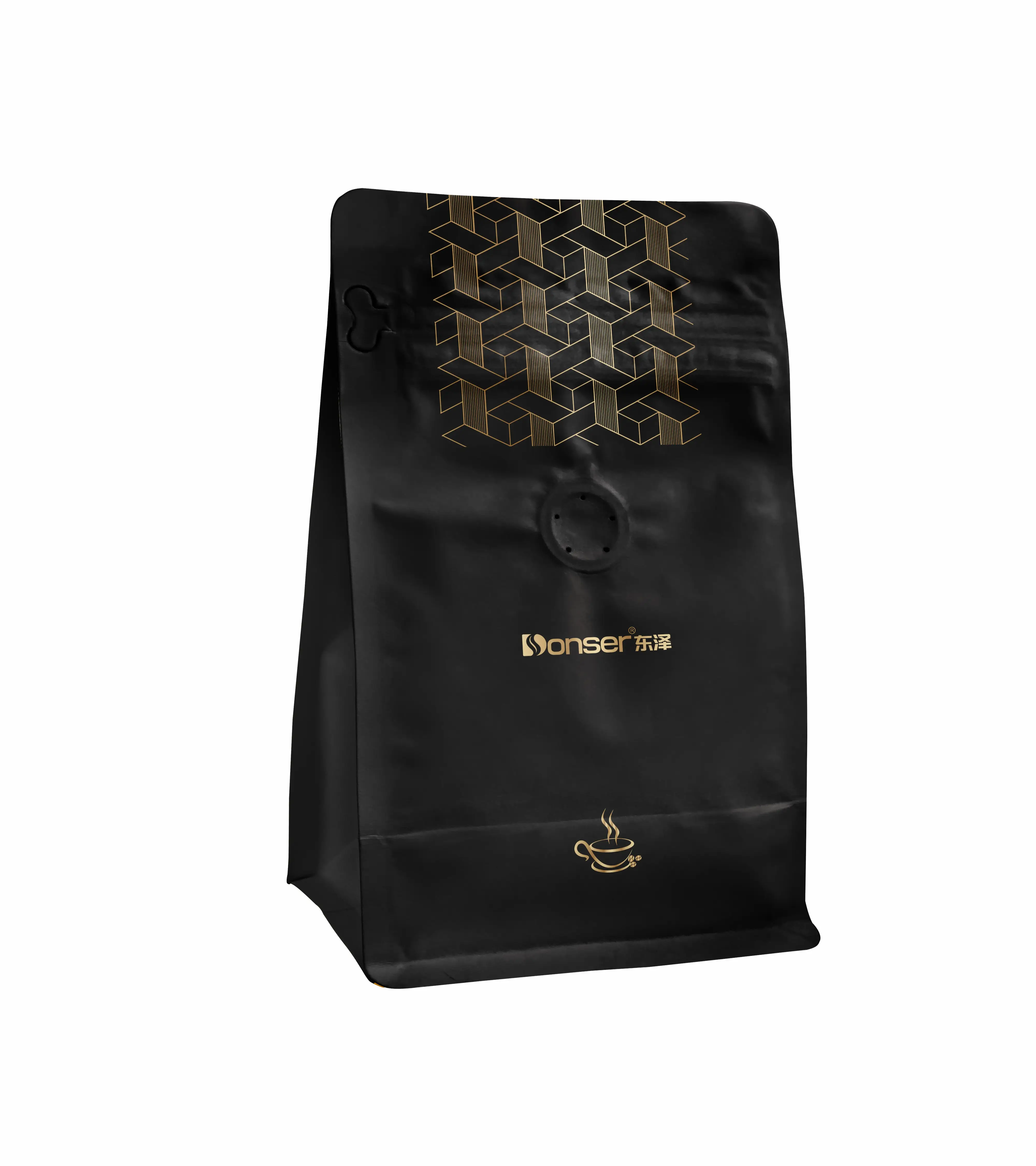 Tas kopi warna kustom 500g kantong berdiri tas kopi hitam dengan katup dan ritsleting