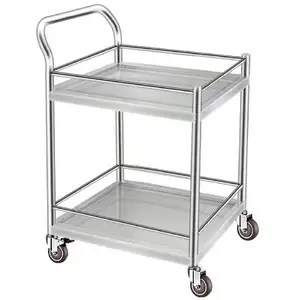High Quality Stainless Steel Double Layer Medical Trolley Silent Cart Mobile Rack