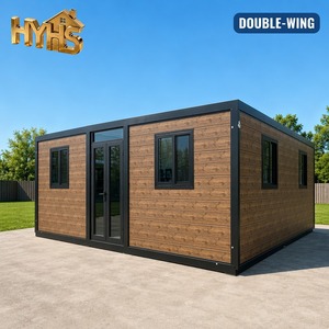 Casa Contenedor Expandible HEYING de 20 pies, Diseño de Doble Ala, Estructura Negra, Acabado en Madera Wenge, Casa Prefabricada con Cocina, Baño y Espacio para Escuela - Product Image 1