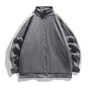 Kustom jaket Varsity polos ukuran besar Bomber berritsleting atas kulit lunak leher Tempat Tidur lengan reguler untuk pria - Product Image 3