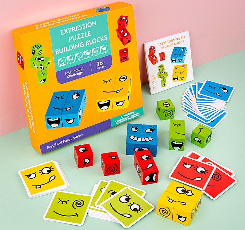 Уход за кожей лица Изменение куб строительных деревянный пазл Детские кубики блок игра зрительно-моторную координацию Игрушка Дети деревянные развивающие игрушки