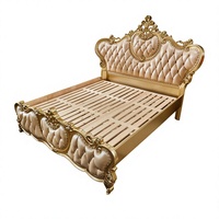 Ensemble de meubles de chambre à coucher de luxe en bois de hêtre français classique, avec feuilles d'or et tissu italien, pour appartement et hôtel