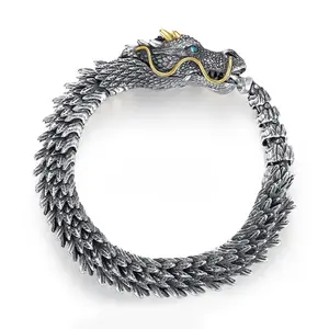 Factory wholesale snake shape men's copper retro domineering big black dragon bracelet