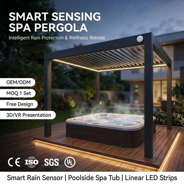 Smart Motorized Louvered Pergola Automatic Rain Sensor Hurricane-Ready Balcony Backyard Patio Gazebo Premium 40-Year Warranty