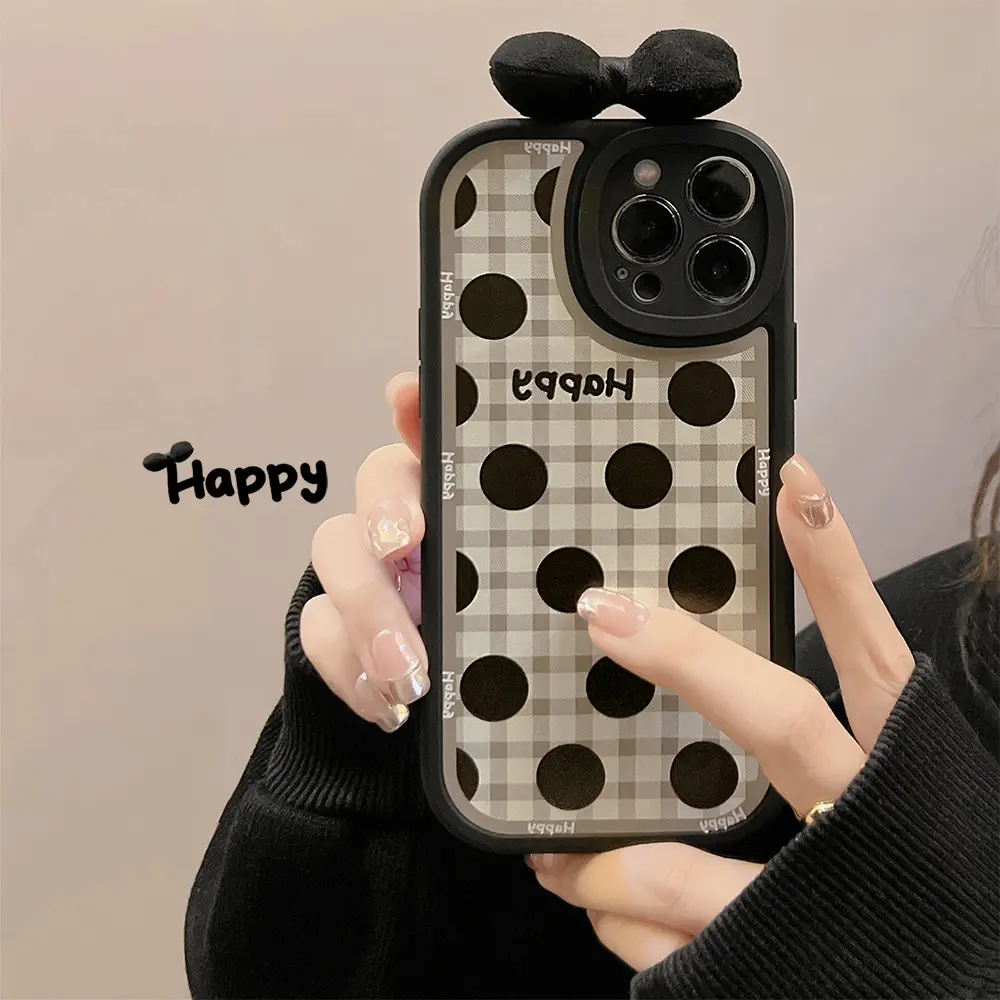 Ins popular fashion black speckle bowknot phone case for Apple iphone 11 12 13 14 plus/pro/pro max