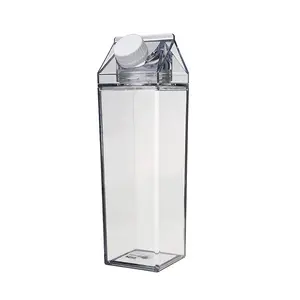 Bouteille d'eau à lait en plastique transparent, ml, gourde en verre, forme carrée, transparente, jus étanche, Portable réutilisable, pour le Sport, le Camping et la Fitness