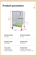 Cage à oiseaux en fil métallique légère et mobile de style moderne pour l'intérieur et l'extérieur avec accessoires