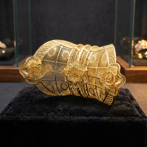 สร้อยข้อมือ Kada ขนาดใหญ่แบบเปิดใช้งานได้14K 18K 24K ทองดีไซน์ลายดอกไม้ชุบทอง - Product Image 4