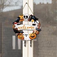 Pendentif de porte Halloween 2026, motif fantôme, chat noir, citrouille, plaque de bienvenue en bois style rustique, décoration d'intérieur, livraison directe