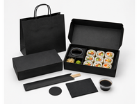 Boîte à sushi noire mate haut de gamme avec compartiment intérieur, emplacement pour coupelle à sauce, conception anti-déplacement, logo personnalisable, élégante pour la présentation des aliments