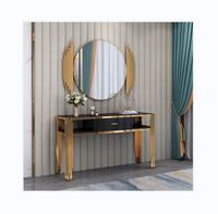 Ensemble de tables rondes en acier inoxydable doré de luxe léger, trois tailles différentes, verre trempé, petite table basse décorative