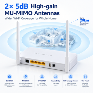 อุปกรณ์ปลายทางเครือข่ายใยแก้วนำแสง AC1200 Dual-Band Wi-Fi 5 XPON ONU พร้อม POTS USB MU-MIMO พอร์ต LAN 4 กิกะบิต อุปกรณ์ไฟเบอร์ออปติก - Product Image 2