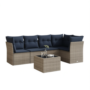 Conjunto de Sofás de Patio de Ratán Sintético Gris con Cojines, Muebles de Jardín Contemporáneos para Exteriores - Product Image 1