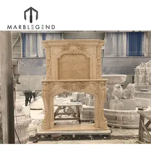 architecture material supplier provide one-stop service antique style freestanding beige marble fireplaces