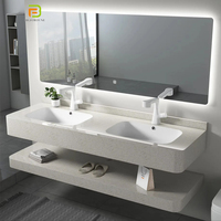 Meubles de salle de bains flottants modernes à surface solide Lavabo en ardoise suspendue au mur Armoire de salle de bains à double évier Vanité pour hôtel