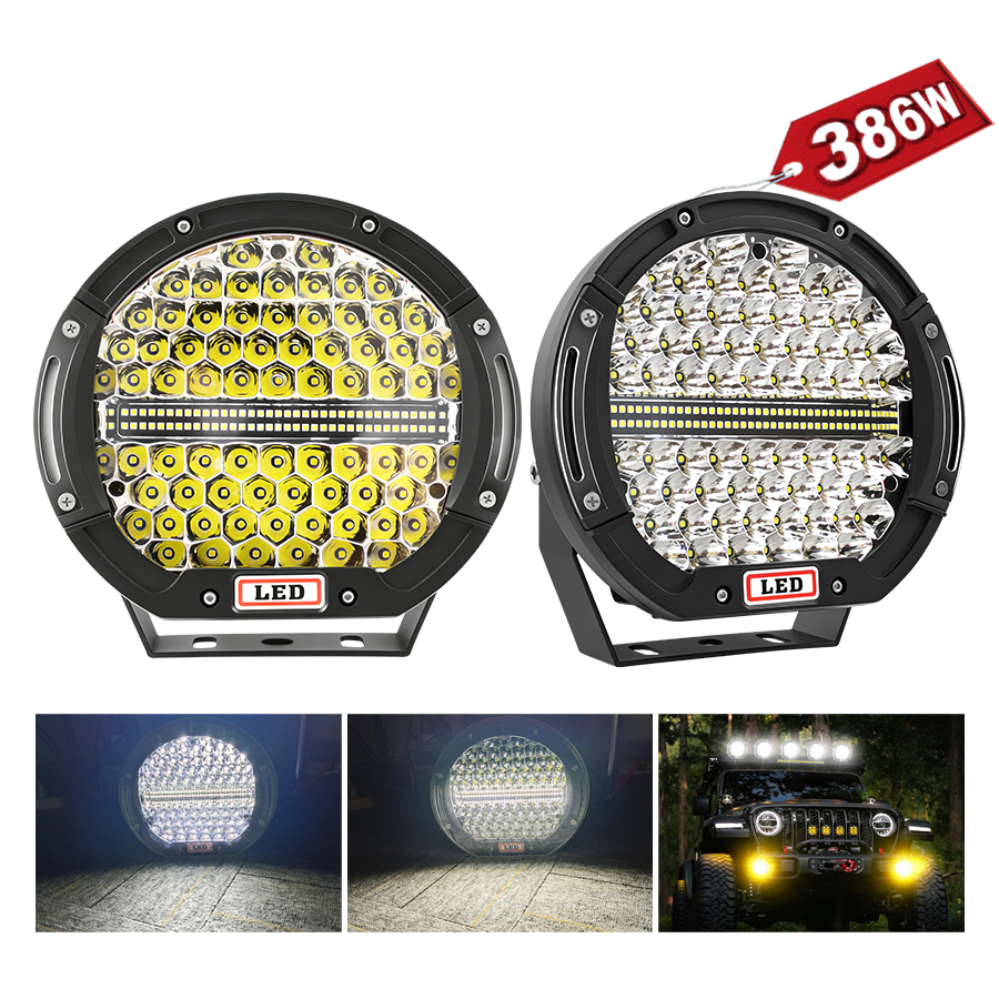 9 Inch 386W Black Housing Round LED Work Light High Power Offroad Driving Lamp for Truck Pickup Jeep Wrangler Ford Ranger Toyota