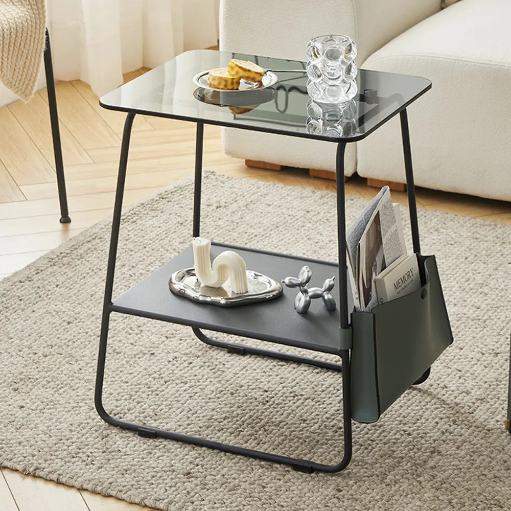 Meja Mini persegi untuk samping Sofa, meja kopi kaca Nordic sederhana bjflamingo dengan bingkai logam