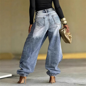 <span class=keywords><strong>Jeans</strong></span> Trendy a <span class=keywords><strong>Vita</strong></span> <span class=keywords><strong>Alta</strong></span> e Gamba Dritta per Donna, Lussuosi con Applicazioni di Strass, Modello Ampio e Comodo 2026 - Product Image 2