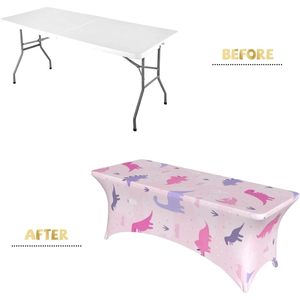 Mantel Rectangular Personalizado de 4 Pies con Diseño de Dinosaurio Rosa, Cubierta de Mesa Elástica de 6 Pies para Decoración del Hogar, Impresión Bajo Demanda para Hoteles - Product Image 4