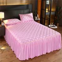 Parure de lit 3 pièces matelassée et épaissie de luxe haut de gamme en polyester/coton, style princesse, brodée, avec dentelle coréenne