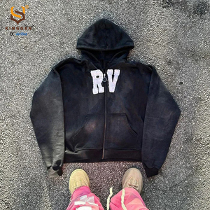 High Quality Embroidery Hoodies Heavyweight <b>Thick</b> 450GSM French Terry Hoodies 100% Cotton Vintage Acid Washed Hoodies for Men - Product Image 1