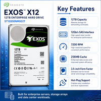 Disco Duro Empresarial Seagate de 12 TB SAS ST12000NM0027, 2.5 Millones de Horas MTBF, Carga de Trabajo de 550 TB/Año, Funcionamiento Continuo 24/7, Respaldo RAID, Archivo