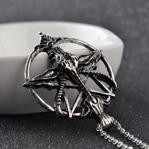 Unisex Vintage <strong>Pentagram</strong> Pan God Skull <strong>Goat</strong> <strong>Head</strong> Charm Necklace Vintage Skull <strong>Head</strong> Charm Pendant Necklace - Product Image 3