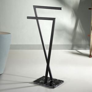 豪华立式304 SUS黑色浴巾架2杆独立式浴巾架，带大理石底座，用于浴室地板 - Product Image 4