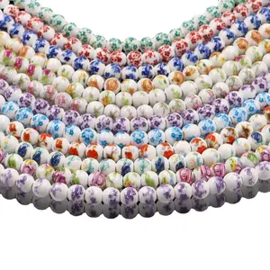Yiwu-Cuentas de porcelana coloridas con forma de flor redonda, 8mm, venta al por mayor, proveedor de fabricación de joyas