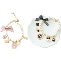 Collier rose pour chien et chat, bijoux de mariage, accessoires pour chiots, collier en perles et strass, collier à nœud pour animaux de compagnie