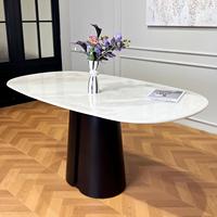 Table à manger ovale de luxe avec plateau en marbre, base en bois massif noir, table de dîner pour la maison et les restaurants