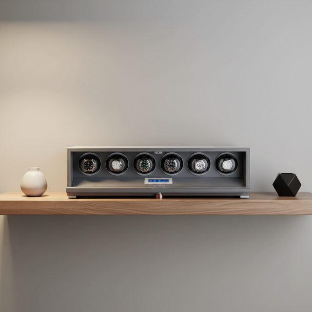 Automatic Rotating Leather Luxury Watch Winder Box High Quality Custom Display 6 Slot Touch Screen Premium with Foot Fingerprint