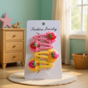Fashion Jewelry Strawberry Hair Clips Pink Yellow 10Pcs Set For Kids Girls - Product Image 2