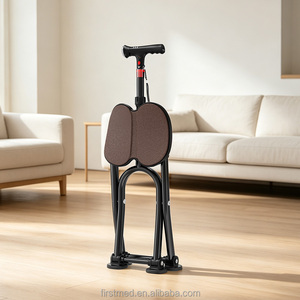 Bastón de Apoyo para Personas Mayores con Asiento, 4 Patas Antideslizantes, Plegable, Altura Ajustable, Luz LED, Alarma SOS - Product Image 1