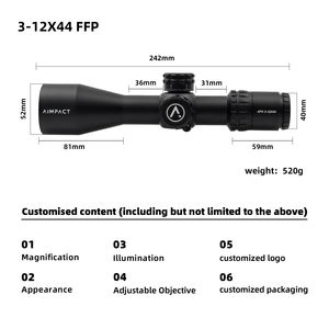 AIMPACT HD 3-12X44 FFP Zielfernrohr mit Erster Brennebene, 30mm Geätztes Glas, Kreuzvisier, Langstrecken-Jagdoptik, Halterung Optional - Product Image 4