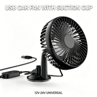 Ventilateur de voiture USB compact avec 3 supports réglables, tête pivotante flexible, air direct vers les passagers avant et arrière