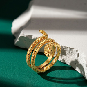 Anillo de Serpiente de Acero Inoxidable 304 Chapado en Oro de 18K y Rodio, Resistente al Agua y al Deslustre, Estilo Punk Vintage con Espiral y Circonitas, Joyería para Mujer - Product Image 5