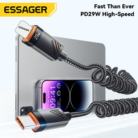 ESSAGER ES-X66 PD29W, kabel pengisi daya ponsel Tipe C ke Ip, kabel Data pengisian daya ponsel pegas panjang dapat disesuaikan 5V 3A