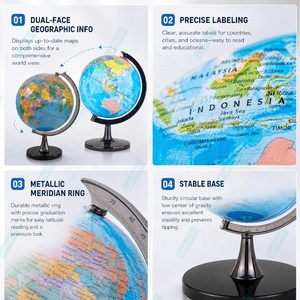 20cm 360 °   Globo Terráqueo Giratorio HD Educativo de Geografía y Geopolítica con Anillo Metálico de Meridianos - Product Image 4