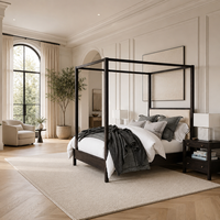 Lit à baldaquin en bois, taille King Size, avec tête de lit haute, style campagnard américain, vintage, rétro, meubles de chambre à coucher