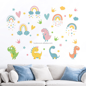Dessin animé <span class=keywords><strong>dinosaure</strong></span> arc-en-ciel <span class=keywords><strong>Stickers</strong></span> muraux <span class=keywords><strong>chambre</strong></span> d'enfants maternelle décoration PVC papier peint autocollants muraux auto-adhésifs - Product Image 3